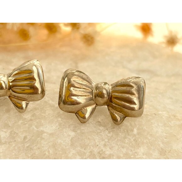 Taxco Mexico Made Sterling Silver 925 Bowtie Shaped Cute Stud Earrings - Picture 3 of 10